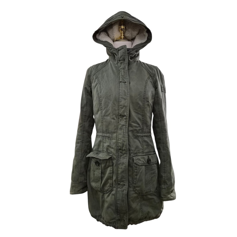Abercrombie & Fitch Parka Jacket Women's Sz Small Sherpa Lined Green Military